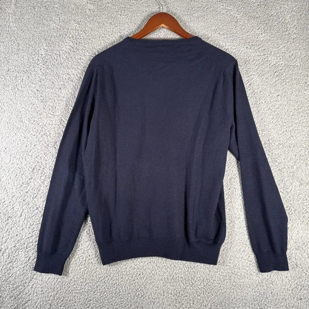 J Crew Merino Wool Sweater Mens Small‎ Navy Blue V Neck Pullover